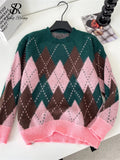 SINGREINY Christmas Style Knitting Warm Sweater O Neck Long Sleeves Argyle Design Loose Pullovers 2025 Autumn Casual Women Tops