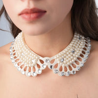 Pearl Beaded Lace Trim Collar Ribbons Women Necklace Wedding Jewelry for Clothes Dress  Beads Crystal Collar Wedding Jewelry