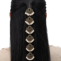 Vintage Hollow Hair Accessories For Women Crystal Stone Simulated Pearl Beads Tassel Head Chain Ethnic Style Women's Accesories