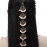 Vintage Hollow Hair Accessories For Women Crystal Stone Simulated Pearl Beads Tassel Head Chain Ethnic Style Women's Accesories