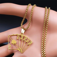 Lucky Ace of Spades Poker 10 J Q K A Necklace Stainless Steel Card Casino Fortune Playing Cards Necklace Jewelry collier6106