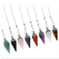Natural Stone Crystal Reiki Pendulum Rose Quartz Amethysts Hexagonal Cone Shape Charm for Jewelry Making Necklace Accessories
