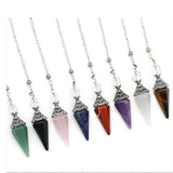 Natural Stone Crystal Reiki Pendulum Rose Quartz Amethysts Hexagonal Cone Shape Charm for Jewelry Making Necklace Accessories