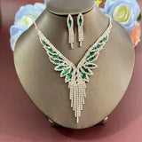 3-piece luxury crystal rhinestone and green gemstone tassel jewelry set, exquisite and elegant, perfect for wedding parties