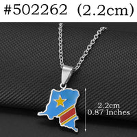 Anniyo 2.2CM Democratic Republic of the Congo Map Colored Flag Map Pendant Necklaces DRC Kinshasa Jewelry #502262