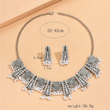 Ethnic Vintage Jewelry Set For Women Crystal Inlaid Jewelry Sets Simulated Pearl Tassel Beads Necklace Earrings Set Women's Gift
