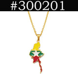 Anniyo Myanmar Map Flag Pendant Necklaces Burmese Burman Charm Jewelry Chain Stainless Steel #300201