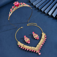 Ladies' Fashion Design Crown Necklace Earrings Jewelry Set Suitable for Wedding, Party, Festival Gifts