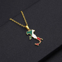 Italian map pendant stainless steel necklace famous ethnic style female niche design sense of light luxury geometric drip oil je