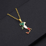 Italian map pendant stainless steel necklace famous ethnic style female niche design sense of light luxury geometric drip oil je