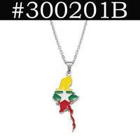 Anniyo Myanmar Map Flag Pendant Necklaces Burmese Burman Charm Jewelry Chain Stainless Steel #300201