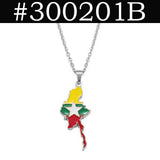 Anniyo Myanmar Map Flag Pendant Necklaces Burmese Burman Charm Jewelry Chain Stainless Steel #300201