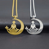 Fashionable stainless steel moon meditation pendant necklace accessory, versatile and elegant collarbone chain for both men and