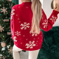 Christmas 2025 Women's Knitted Sweater Snowflake Warm Thicken Jacquard Jumper Oversized Knitwear Full Sleeve Pullovers Xmas Look