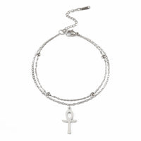 Lucktune Egypt Ankh Cross Anklets Key of Life Anklet Bracelet Stainless Steel Sandals Foot Chain Beach Jewelry for Women Gift