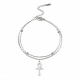 Lucktune Egypt Ankh Cross Anklets Key of Life Anklet Bracelet Stainless Steel Sandals Foot Chain Beach Jewelry for Women Gift
