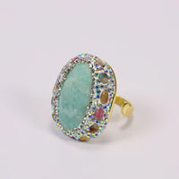 G-G Real Blue Amazonite Tourmaline Colorful CZ Paved Rings Adjustable Handmade Stone Ring Lady Simple Gifts