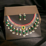 Luxury Retro Crystal Bridal Jewelry Sets for Women Ethnic Indian Gold Plated Wedding Necklace Earrings Sets Valentine's Day Gift