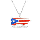 2024 New fashion vintage dripping stainless steel Puerto Rico map flag pendant necklace men's and women's collarbone chain acces