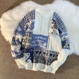 American Vintage Street Knit Sweater Christmas Long Sleeve Bear Pullover O Neck Loose Lazy Casual Top Harajuku Y2K Sweater