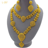 Dubai 24K Gold Color Jewelry Sets Wedding African Long Necklace Earrings For Women Nigerian Indian Bridal 2PCS Set Party Gifts
