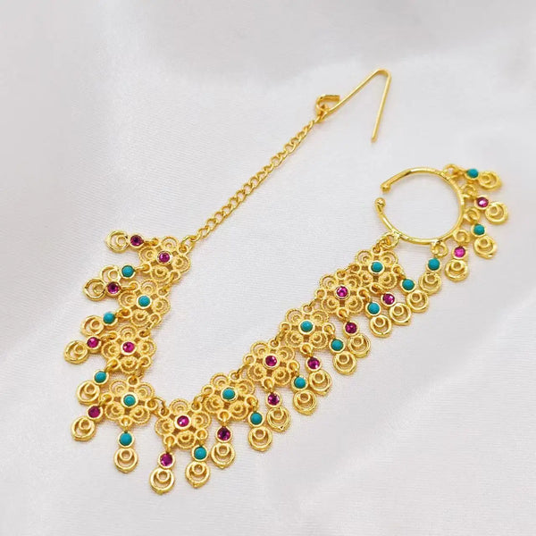 Indian Nose Rings Clip Chain Crystal Pendant Tassel Original Women's Accessories Gold Plated Copper Bride Wedding Hair Jewelry