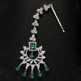 Stonefans Fashion Geometric Zircon Forehead Headpiece Indian Head Accessories Elegant Green Water Drop Hair Chain for Women