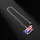 2024 New fashion vintage dripping stainless steel Puerto Rico map flag pendant necklace men's and women's collarbone chain acces