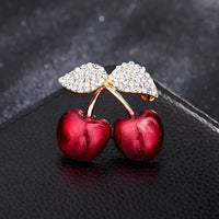 Cute Red Cherry Brooch Enamel Pins for Women Girls Rhinestone Zircon Fruit Badges Suit Bags Jewelry Kids Brooches Gifts