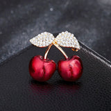 Cute Red Cherry Brooch Enamel Pins for Women Girls Rhinestone Zircon Fruit Badges Suit Bags Jewelry Kids Brooches Gifts
