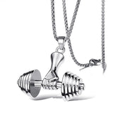 FIREBROS 2025 New Stainless Steel Vintage Gym Fitness Dumbbel Pendant Necklace Men Women Hiphop Rock Jewelry Gift Dropshipping