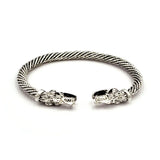 Classic Animal Viking Double Wolf Head Adjustable Bracelet Men Stainless Steel Bracelet Fashion Double Snake Heads Jewelry Gift