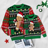Family Matching Christmas Sweaters Gingerbread Man Green Knit Pullover Women's Long Sleeve Cozy Couple Holiday Party Outfit
