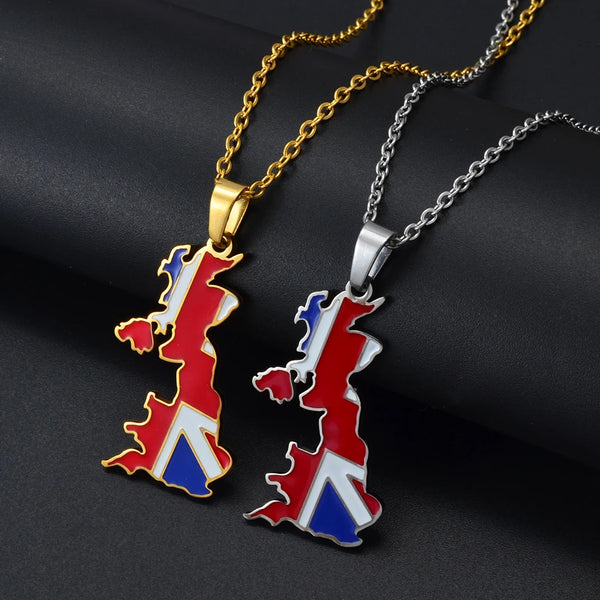 Anniyo Stainless Steel United Kingdom of Great Britain and Northern Ireland Map Pendant Necklaces UK Britisher Jewelry  #326301
