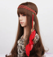 Fashion Boho Style Feather Headband Hairpiece Beads Feather Headdress Handmade Girls Hair Accessories High Quality