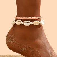 2PCS Bohemia Natural Shell Anklets For Women Small Resin Beads Summer Beach Shell Barefoot Ankle Bracelet Leg Chain Foot Jewelry