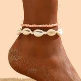 2PCS Bohemia Natural Shell Anklets For Women Small Resin Beads Summer Beach Shell Barefoot Ankle Bracelet Leg Chain Foot Jewelry