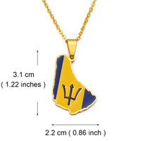 Anniyo 3.1cm Barbados Map Flag Pendant Necklaces Barbados Maps Caribbean Sea Jewelry Stainless Steel Material @098321B