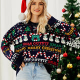 Xmas Outfits Women Full Sleeve Sequins Knit Sweater Warm Soft O Neck Christmas Knitwear Casual Loose Jumpers Pullover Party Look