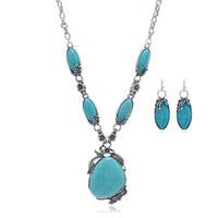 A necklace+a pair of earrings women's jewelry set, creative, fashionable, simple, retro turquoise women's set, suitable for dail