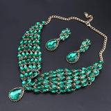 New Green Crystal Statement Necklace Earrings Set Gold Color Jewelry Sets Indian Bridal Wedding Costume Jewellery