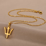 Greek Poseidon Neptune Trident Spear Necklaces Men Fashion Cross Sword Pendant Choker Black Stainless Steel Charm Unisex Jewelry
