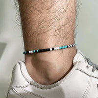 Bohemia Beads Chain Anklets Bracelets for Men, Black Handmade Braided Rope Cord Surfer Anklet, Summer Holiday Beach Foot Jewelry