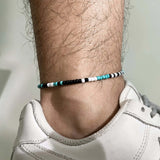 Bohemia Beads Chain Anklets Bracelets for Men, Black Handmade Braided Rope Cord Surfer Anklet, Summer Holiday Beach Foot Jewelry