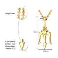 Stainless Steel Trident Pendant Necklace For Men Hip Hop Punk Style Boy Gifts Gold Color 60mm Chain Fahion Jewelry Wholesale