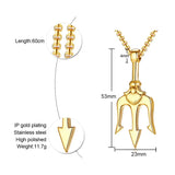 Stainless Steel Trident Pendant Necklace For Men Hip Hop Punk Style Boy Gifts Gold Color 60mm Chain Fahion Jewelry Wholesale