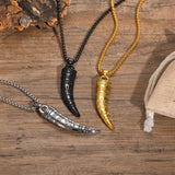 Cool Punk Viking Horn Necklaces for Men, Waterproof Stainless Steel Norse Celtic Knots Compass Pendant Collar, Amulet Gifts