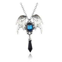 New Goth Halloween Necklace Blue Crystal Vampire Bat Pendant Blue Black Crystal Choker Necklace Punk Jewelry