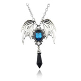 New Goth Halloween Necklace Blue Crystal Vampire Bat Pendant Blue Black Crystal Choker Necklace Punk Jewelry