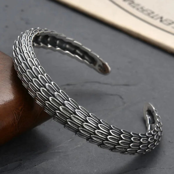 Personality Dragon Scale Bracelet Men's Trend Fashion Retro Chinese Style Reverse Scale Viper Opening Bangles Cuff Jewelry